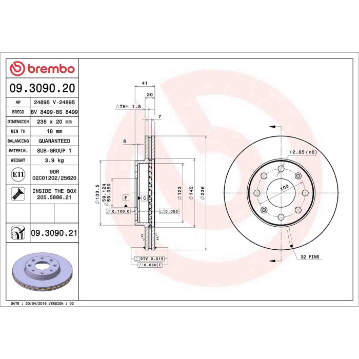 09309020_2.JPG Coppia Dischi Freno 09.3090.20 BREMBO per CHEVROLET DAEWOO