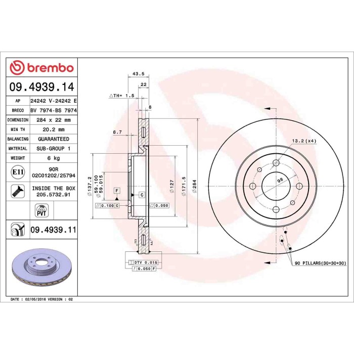 09493911_2.JPG Coppia Dischi Freno 09.4939.11 BREMBO per PEUGEOT CITROEN FIAT ALFA ROMEO LANCIA