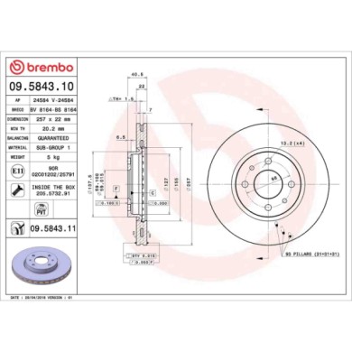 09584310_2.JPG Coppia Dischi Freno 09.5843.10 BREMBO per PEUGEOT CITROEN FIAT ALFA ROMEO LANCIA