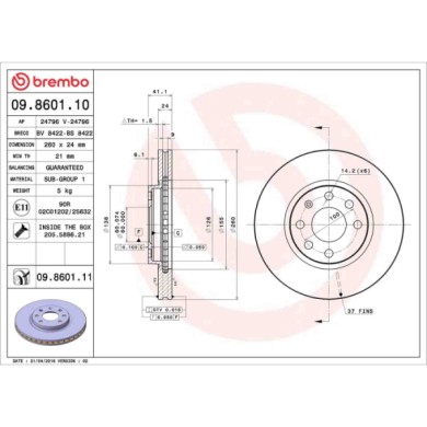 09860110_2.JPG Coppia Dischi Freno 09.8601.10 BREMBO per OPEL