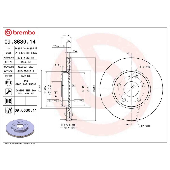 09868011_2.JPG Coppia Dischi Freno 09.8680.11 BREMBO per MERCEDES-BENZ