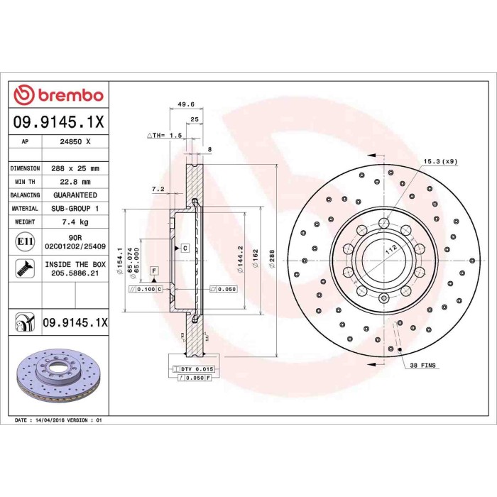 0991451X_2.JPG Coppia Dischi Freno 09.9145.1X BREMBO per AUDI VW SEAT SKODA