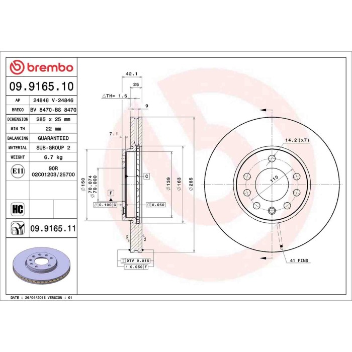 09916511_2.JPG Coppia Dischi Freno 09.9165.11 BREMBO per OPEL SAAB CADILLAC