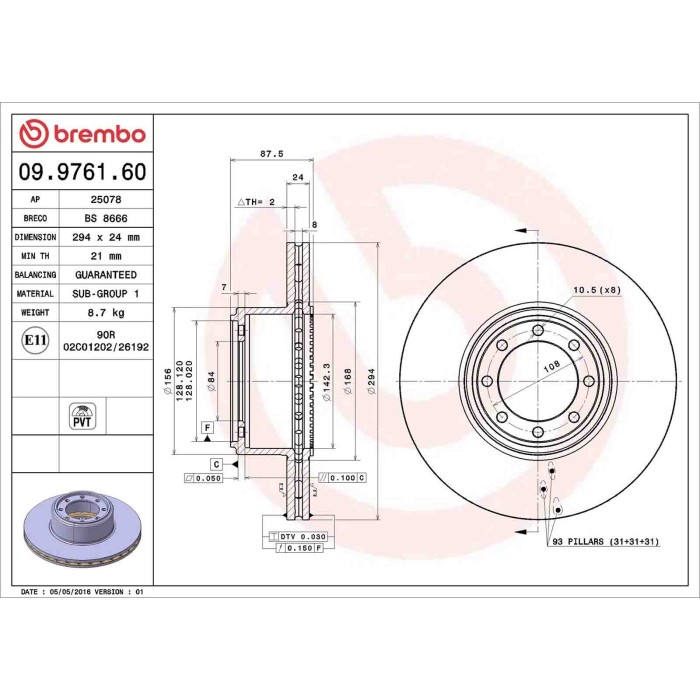 09976160_2.JPG Coppia Dischi Freno 09.9761.60 BREMBO per IVECO