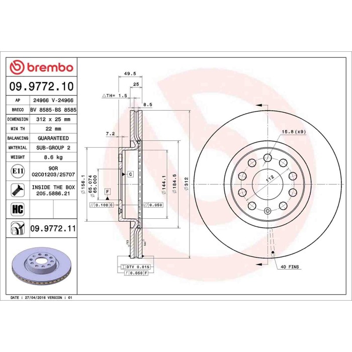 09977211_2.JPG Coppia Dischi Freno 09.9772.11 BREMBO per AUDI VW SEAT SKODA
