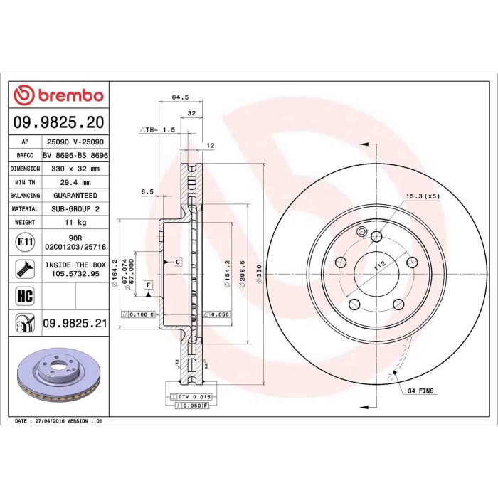 09982521_2.JPG Coppia Dischi Freno 09.9825.21 BREMBO per MERCEDES-BENZ