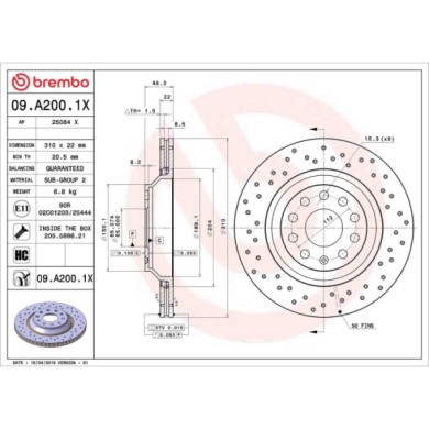 09A2001X_2.JPG Coppia Dischi Freno 09.A200.1X BREMBO per AUDI VW SEAT SKODA CHRYSLER CUPRA