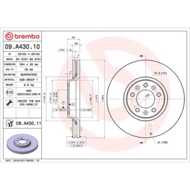 09A43011_2.JPG Coppia Dischi Freno 09.A430.11 BREMBO per PEUGEOT CITROEN TOYOTA FIAT