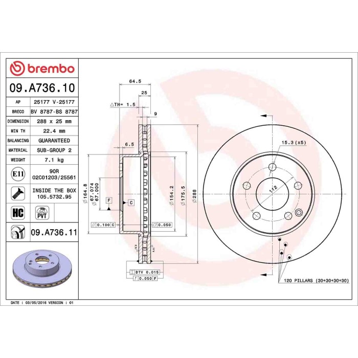 09A73611_2.JPG Coppia Dischi Freno 09.A736.11 BREMBO per MERCEDES-BENZ