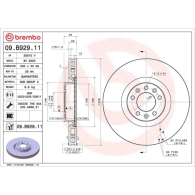 09B92911_2.JPG Coppia Dischi Freno 09.B929.11 BREMBO per PEUGEOT CITROEN OPEL DS