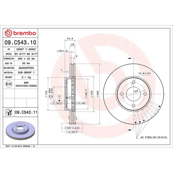 09C54311_2.JPG Coppia Dischi Freno 09.C543.11 BREMBO per NISSAN