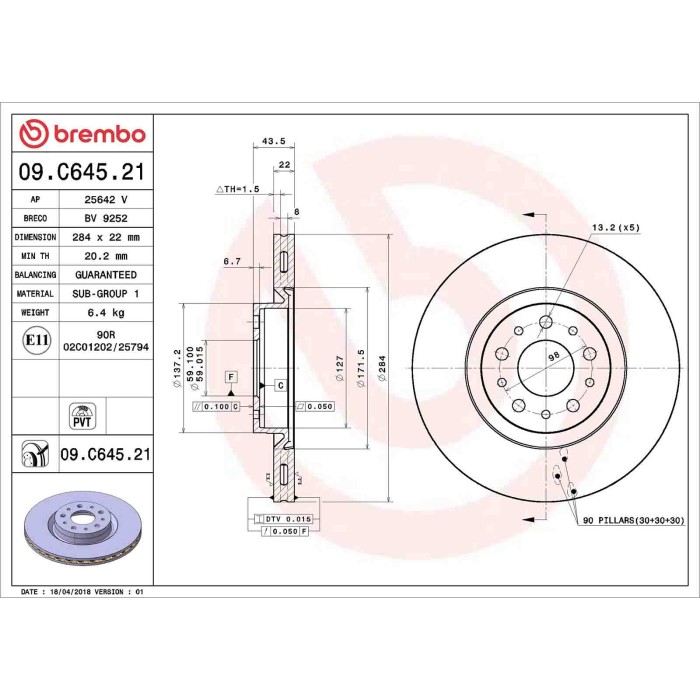 09C64521_2.JPG Coppia Dischi Freno 09.C645.21 BREMBO per FIAT