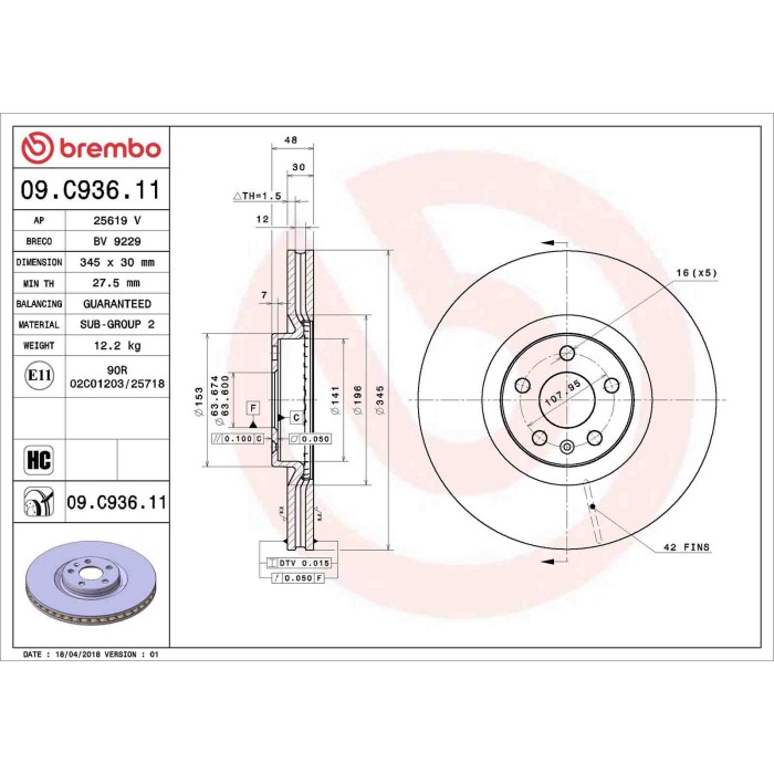 09C93611_2.JPG Coppia Dischi Freno 09.C936.11 BREMBO per VOLVO