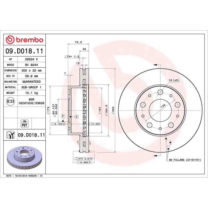 09D01811_2.JPG Coppia Dischi Freno 09.D018.11 BREMBO per PEUGEOT CITROEN OPEL FIAT