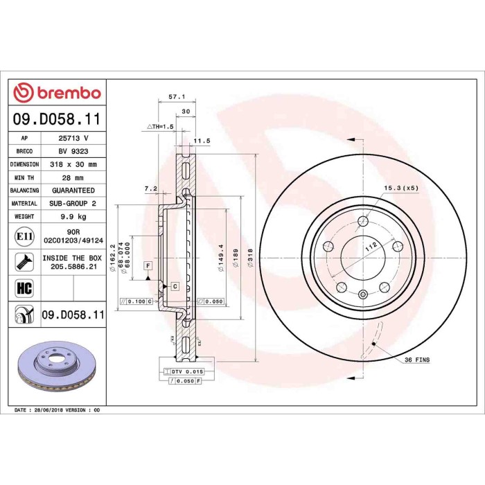 09D05811_2.JPG Coppia Dischi Freno 09.D058.11 BREMBO per AUDI