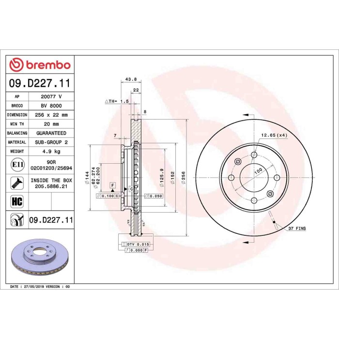 09D22711_2.JPG Coppia Dischi Freno 09.D227.11 BREMBO per HYUNDAI KIA