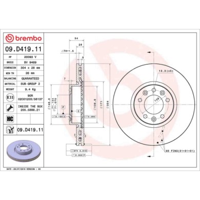 09D41911_2.JPG Coppia Dischi Freno 09.D419.11 BREMBO per PEUGEOT CITROEN TOYOTA OPEL