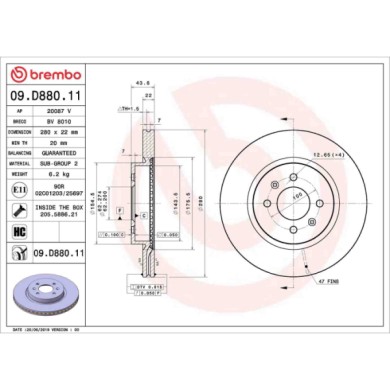 09D88011_2.JPG Coppia Dischi Freno 09.D880.11 BREMBO per HYUNDAI KIA