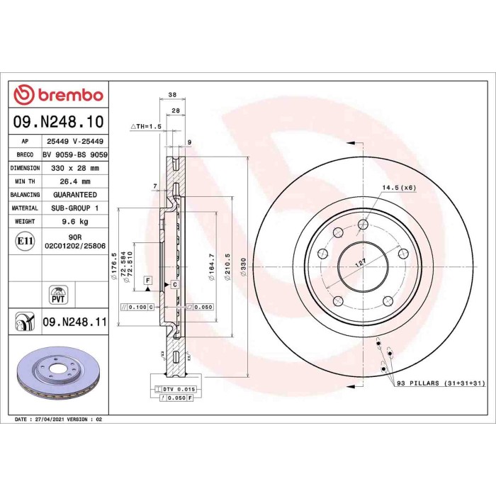 09N24811_2.JPG Coppia Dischi Freno 09.N248.11 BREMBO per VW FIAT CHRYSLER LANCIA DODGE