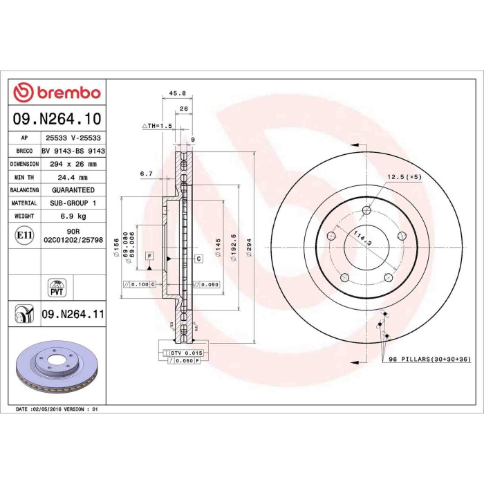 09N26411_2.JPG Coppia Dischi Freno 09.N264.11 BREMBO per PEUGEOT CITROEN MITSUBISHI