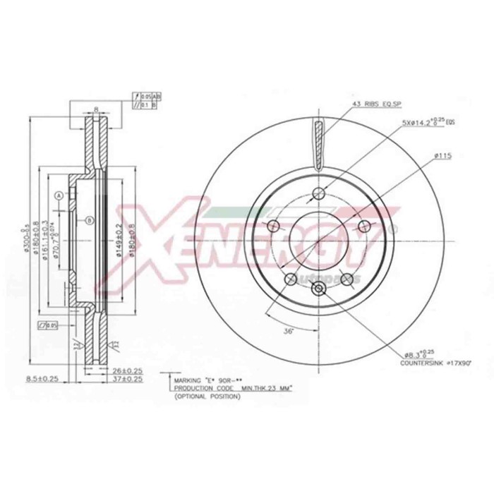 NEUTRO.jpg Coppia Dischi Freno X602825 AP XENERGY per OPEL CHEVROLET VAUXHALL