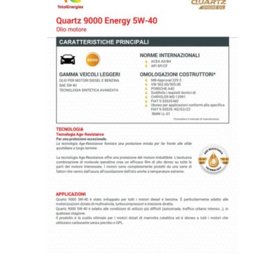 TOTAL-QUARTZ-9000_1.jpg Total Quartz 9000 Energy 5w-40 Olio Motore Benzina Gpl E Diesel Fap Dpf Confezione 7 Litri