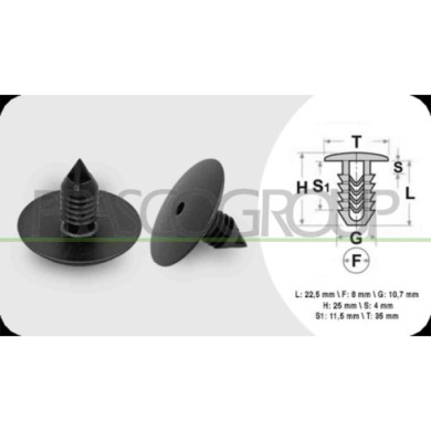 NEUTRO.jpg Clips Fissaggio Pannelli (6 Pezzi) Lunghezza 22.5 Mm Larghezza 4 Mm Testa 35 Mm Foro 8 Mm DACIA LOGAN Dal 06/2005 Al 