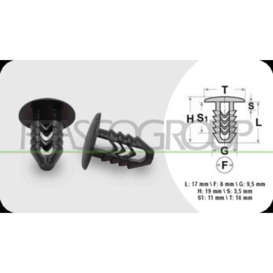 NEUTRO.jpg Clips Fissaggio Pannelli (48 Pezzi) Lunghezza 17 Mm Larghezza 3.5 Mm Testa 16 Mm Foro 8 Mm ALFA ROMEO 147 Dal 10/2000