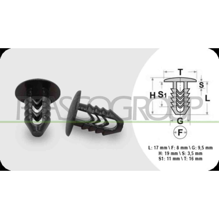 NEUTRO.jpg Clips Fissaggio Pannelli (48 Pezzi) Lunghezza 17 Mm Larghezza 3.5 Mm Testa 16 Mm Foro 8 Mm ALFA ROMEO 147 Dal 10/2000