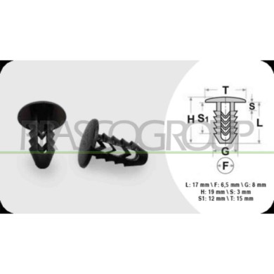 NEUTRO.jpg Clips Fissaggio Pannelli Lunghezza 17 Mm Larghezza 3 Mm Testa 15 Mm Foro 6,50 Mm ALFA ROMEO 147 Dal 10/2000 Al 11/200