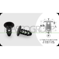 Clips Fissaggio Pannelli Lunghezza 17 Mm Larghezza 3 Mm Testa 15 Mm Foro 6,50 Mm ALFA ROMEO 147 Dal 10/2000 Al 11/2004