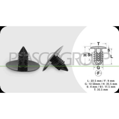 NEUTRO.jpg Clips Fissaggio Pannelli (6 Pezzi) Lunghezza 22.5 Mm Larghezza 4 Mm Testa 35 Mm Foro 9 Mm DACIA LOGAN Dal 06/2005 Al 