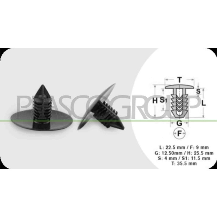 NEUTRO.jpg Clips Fissaggio Pannelli (6 Pezzi) Lunghezza 22.5 Mm Larghezza 4 Mm Testa 35 Mm Foro 9 Mm DACIA LOGAN Dal 06/2005 Al 