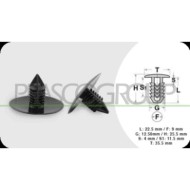 NEUTRO.jpg Clips Fissaggio Pannelli (6 Pezzi) Lunghezza 22.5 Mm Larghezza 4 Mm Testa 35 Mm Foro 9 Mm DACIA LOGAN Dal 06/2005 Al 