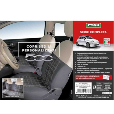 COR129375_2.jpg Coprisedili Fiat 500 Dal 2007 - Posteriori Interi - Cotone Scozzese Grigio Panna - Airbag Laterali