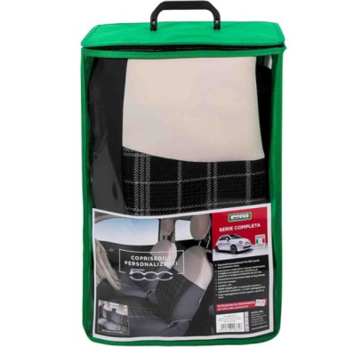 COR129375_3.jpg Coprisedili Fiat 500 Dal 2007 - Posteriori Interi - Cotone Scozzese Grigio Panna - Airbag Laterali