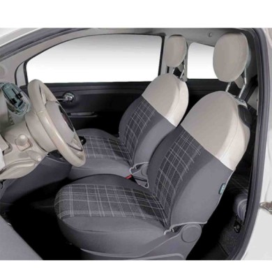 COR129375_4.jpg Coprisedili Fiat 500 Dal 2007 - Posteriori Interi - Cotone Scozzese Grigio Panna - Airbag Laterali