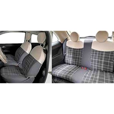 COR129375_5.jpg Coprisedili Fiat 500 Dal 2007 - Posteriori Interi - Cotone Scozzese Grigio Panna - Airbag Laterali