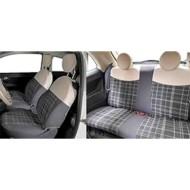Coprisedili Fiat 500 Dal 2007 - Posteriori Interi - Cotone Scozzese Grigio Panna - Airbag Laterali