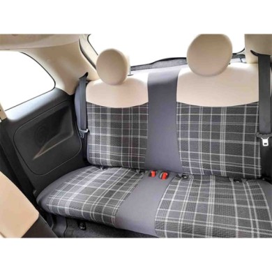 COR129375_7.jpg Coprisedili Fiat 500 Dal 2007 - Posteriori Interi - Cotone Scozzese Grigio Panna - Airbag Laterali